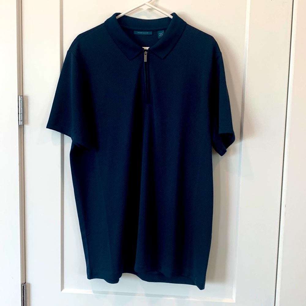 NWT Perry Ellis Zip Front Polo, XL, Navy